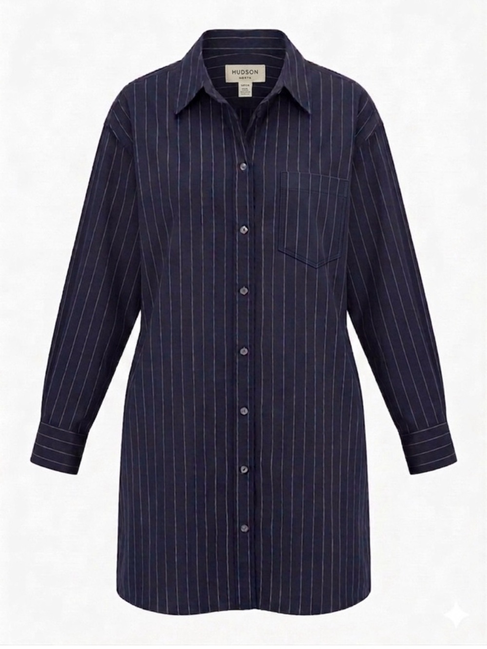 Hudson North Navy Blue pinstripe shirt dress 100% cotton SZ M oversized NWT